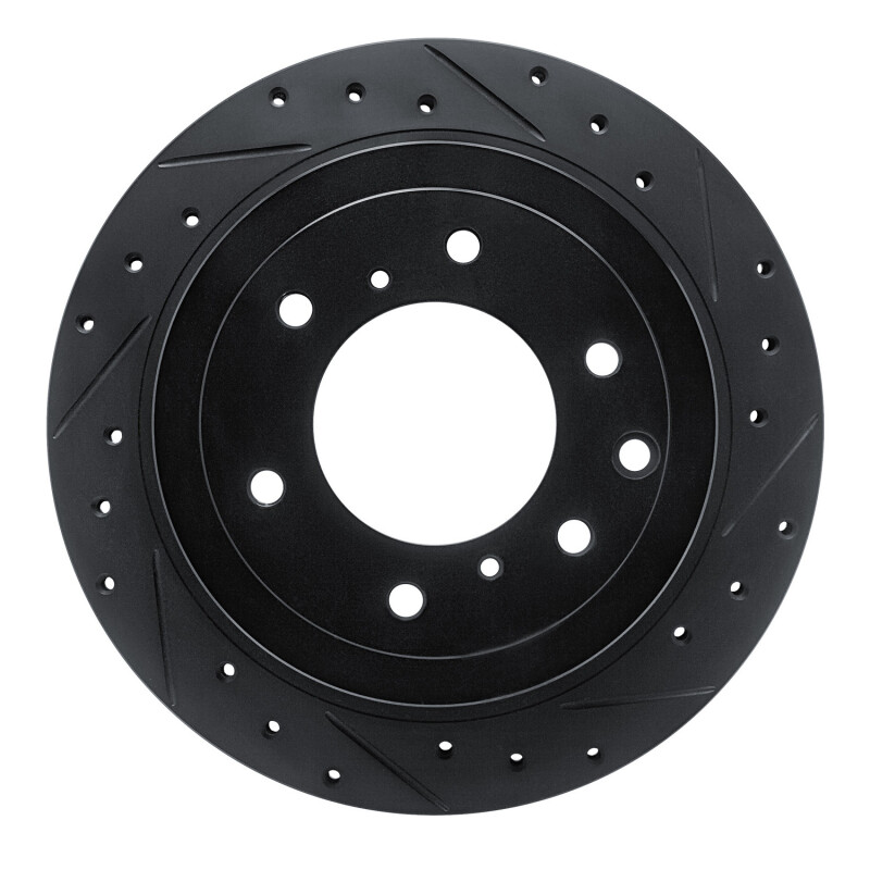 Mitsubishi Montero Brake Rotor (1) - Rear Right - R1 Concepts - Drilled & Slotted - Black - `08-`14